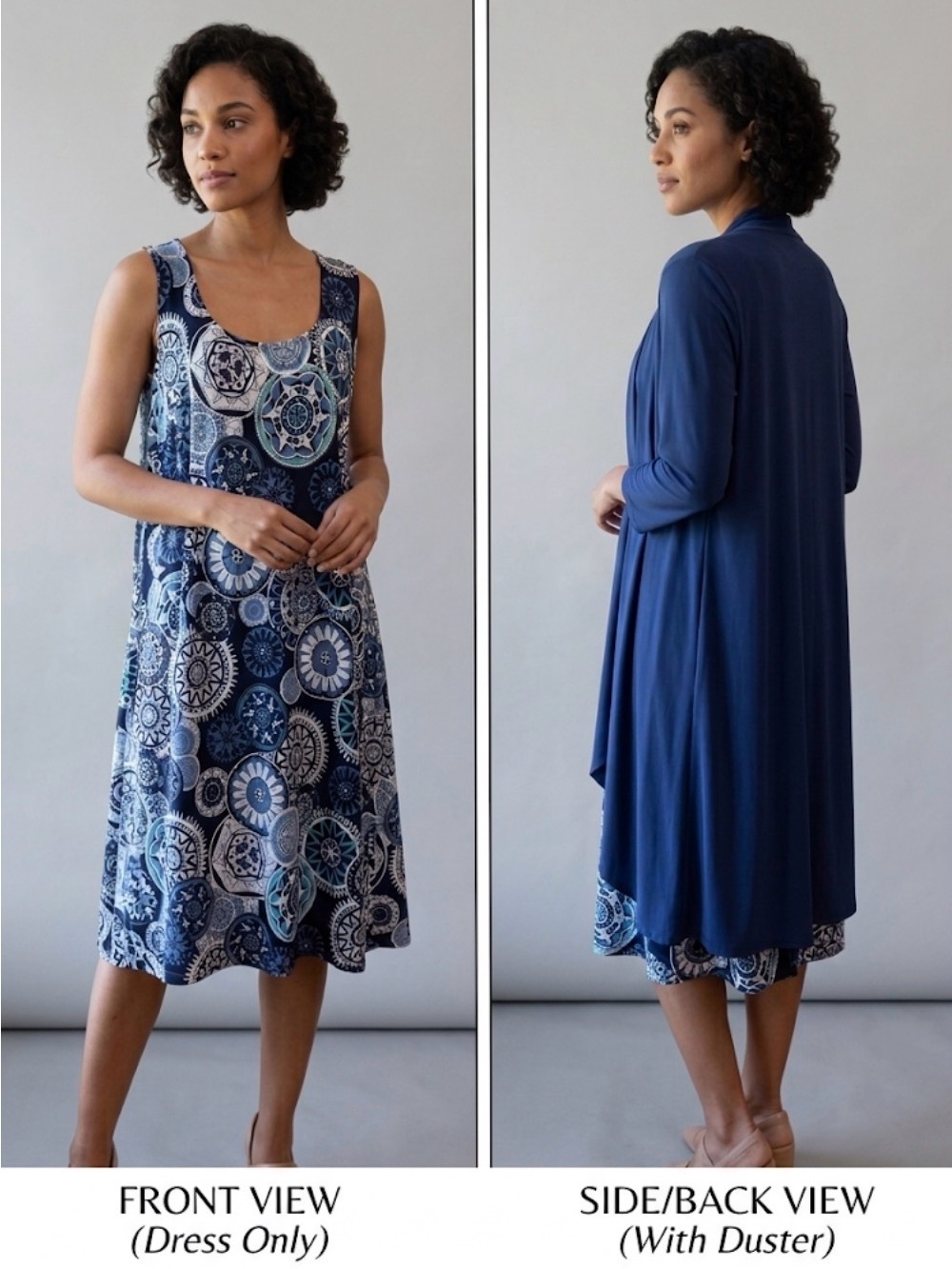R&M Richards Printed Dress with Matching Navy Open Front Cardigan - Sz 16w